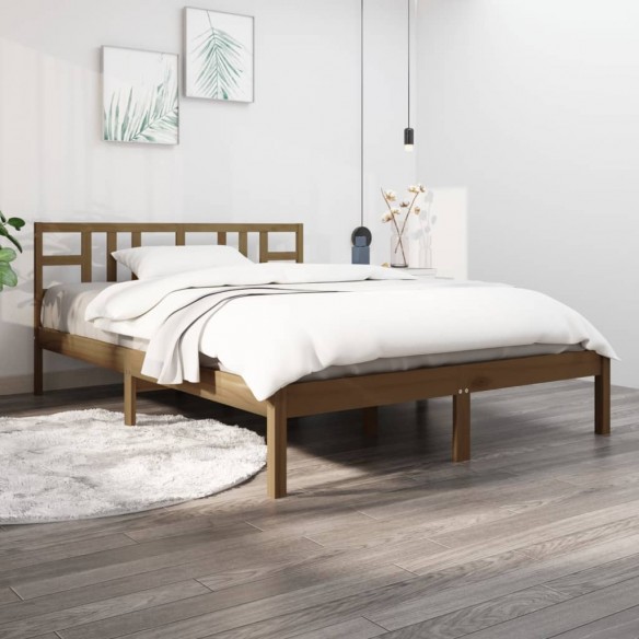 Lit Marron miel Bois massif 120x200 cm