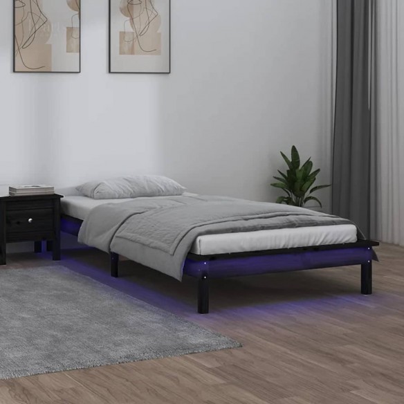 Lit à LED noir 90x190 cm simple bois massif