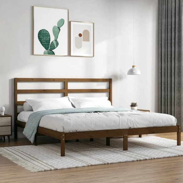 Lit Marron miel Bois de pin massif 200x200 cm