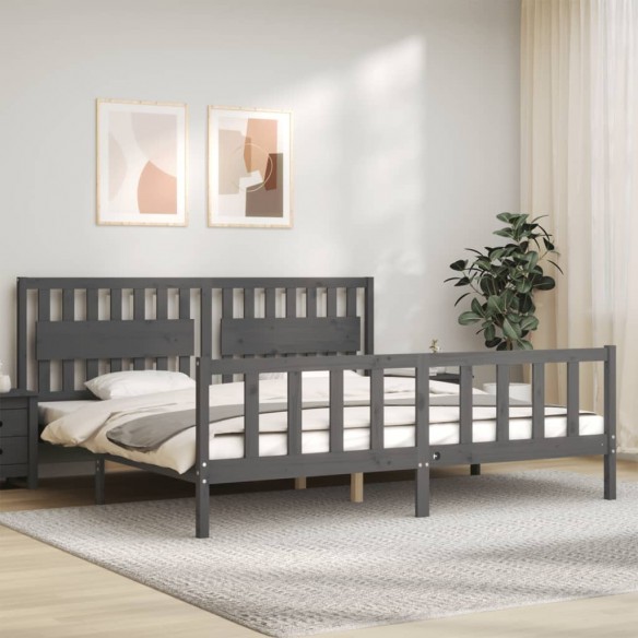 Lit avec tête de lit gris 200x200 cm bois massif