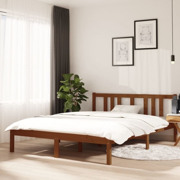 Lit Marron miel Bois massif 140x190 cm
