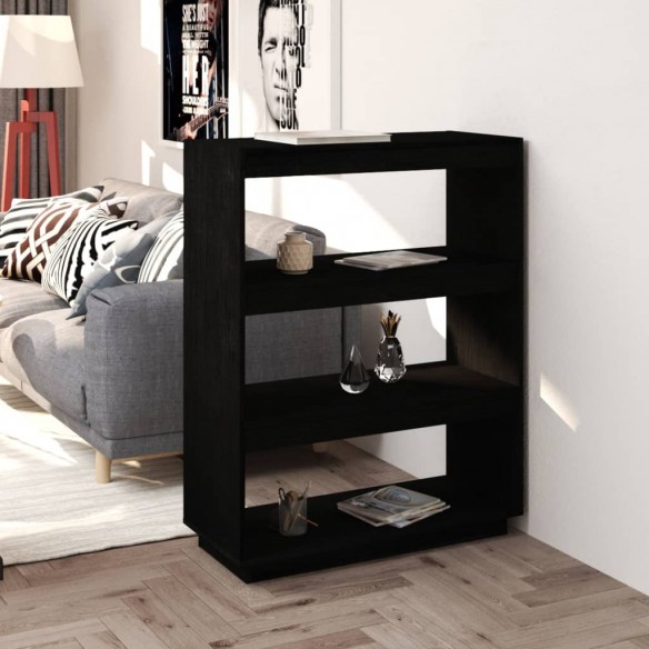 Bibliothèque/Séparateur de pièce Noir 80x35x103 cm Pin massif