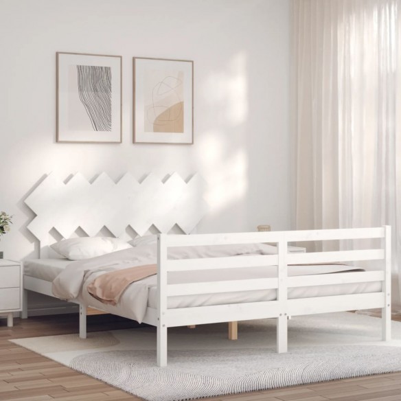 Lit avec tête de lit blanc King Size bois massif