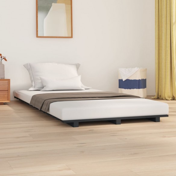 Lit Gris 100x200 cm Bois de pin massif