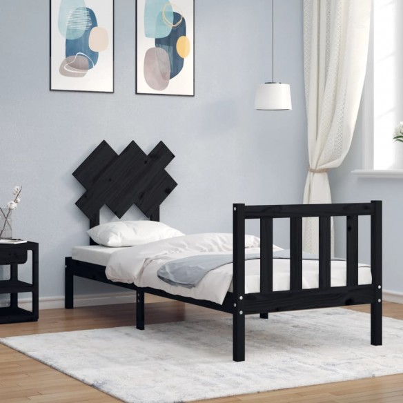 Lit avec tête de lit noir petit simple bois massif