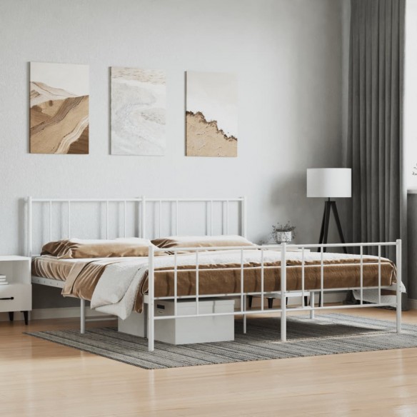 Lit métal avec tête de lit/pied de lit blanc 183x213cm