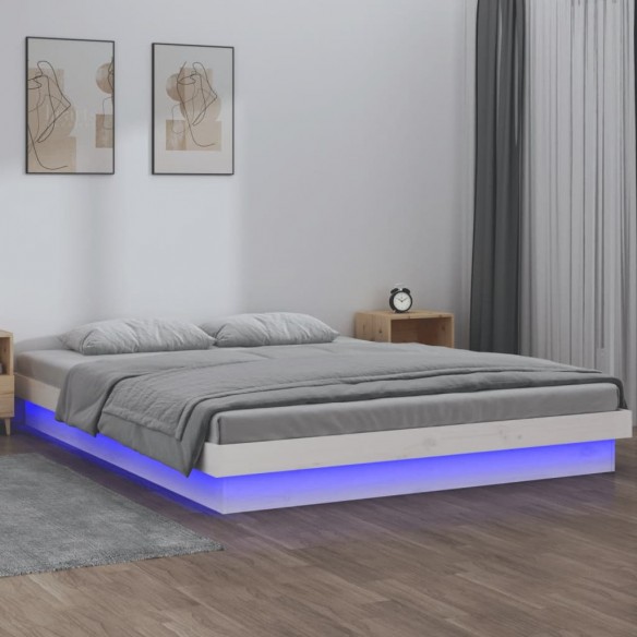 Lit à LED blanc 120x190 cm petit double bois massif