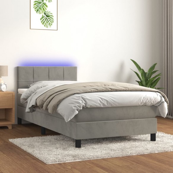 Lit et matelas et LED Gris clair 80x200 cm