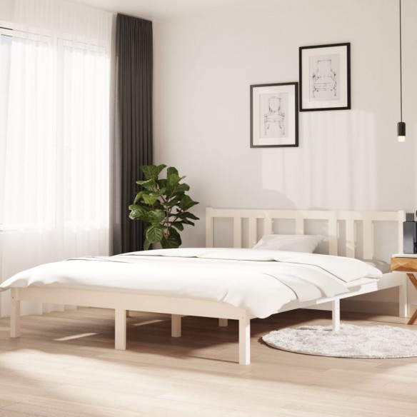 Lit Blanc Bois massif 150x200 cm Très grand