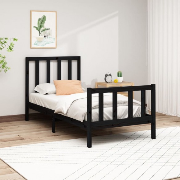 Lit Noir Bois de pin massif 100x200 cm
