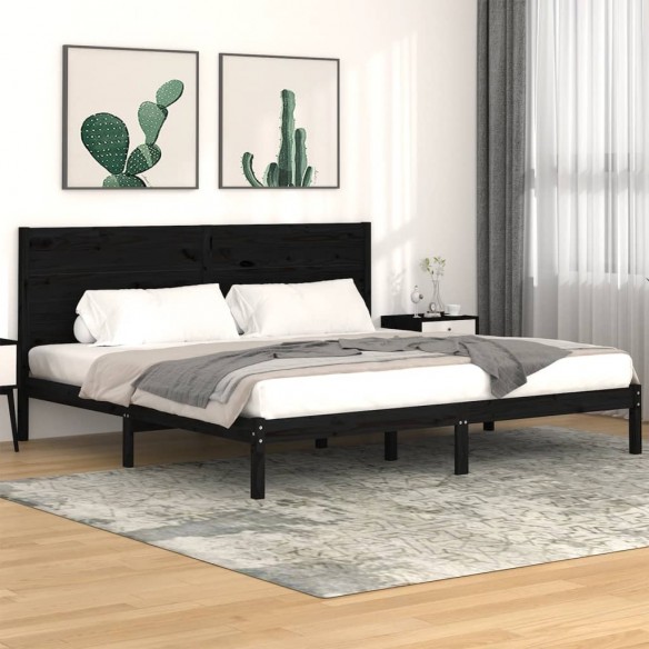 Lit Noir Bois de pin massif 200x200 cm