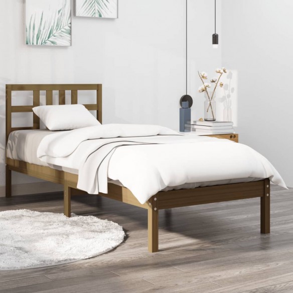 Lit Marron miel Bois massif 100x200 cm