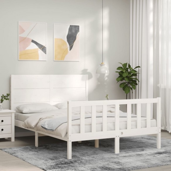 Lit avec tête de lit blanc 120x200 cm bois massif