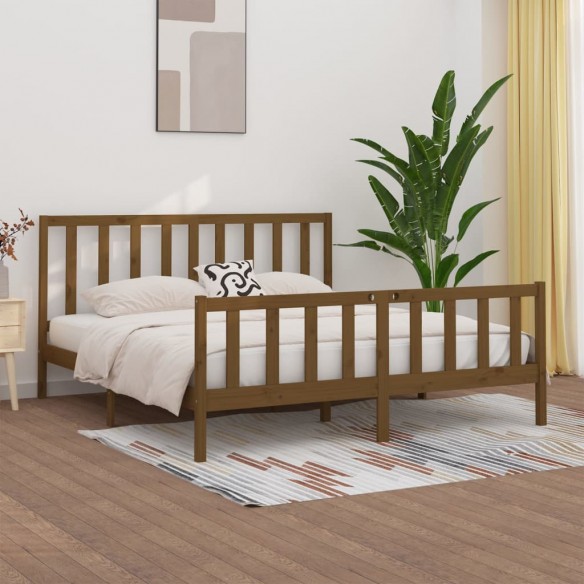 Lit Marron miel Bois massif 200x200 cm
