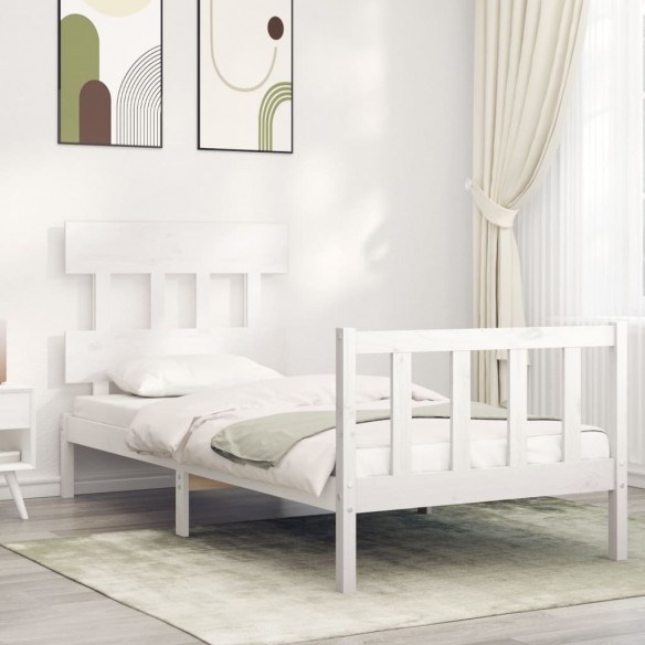 Lit avec tête de lit blanc 90x200 cm bois massif
