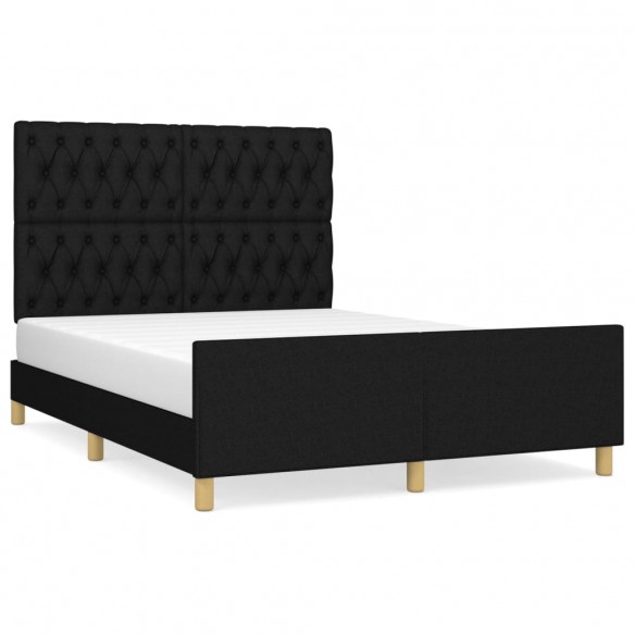 Lit avec tête de lit Noir 140x190 cm Tissu