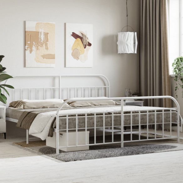 Lit métal avec tête de lit/pied de lit blanc 193x203cm