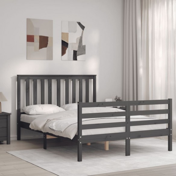 Lit avec tête de lit gris 140x190 cm bois massif