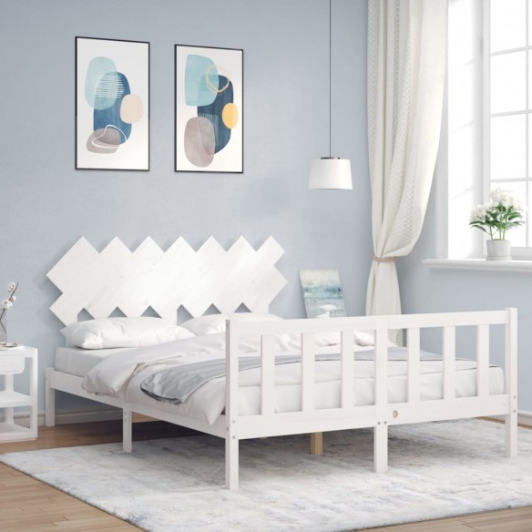 Lit avec tête de lit blanc King Size bois massif