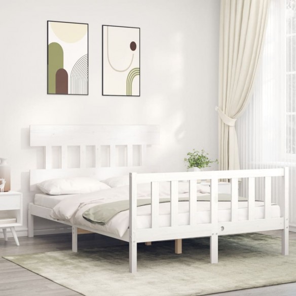 Lit avec tête de lit blanc 140x190 cm bois massif