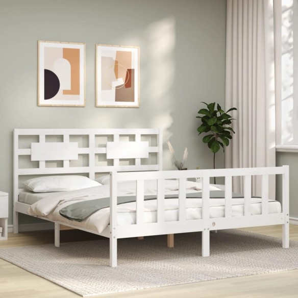 Lit avec tête de lit blanc 160x200 cm bois massif