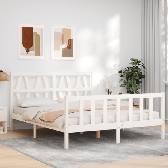 Lit avec tête de lit blanc King Size bois massif