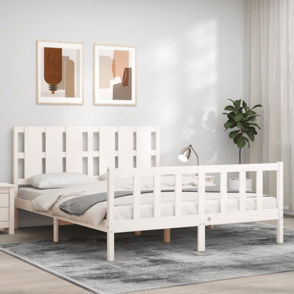 Lit avec tête de lit blanc 160x200 cm bois massif