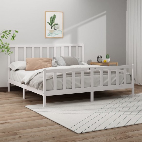 Lit Blanc Bois de pin massif 180x200 cm Super King