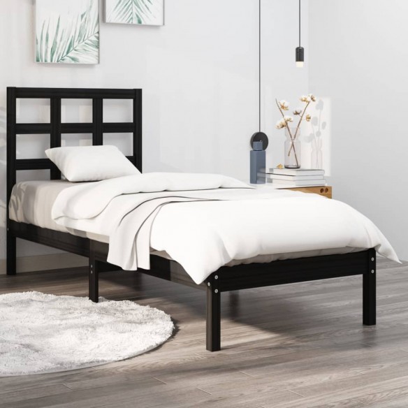 Lit Noir Bois massif 75x190 cm Petit simple