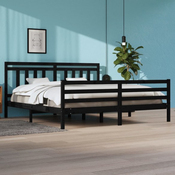 Lit Noir Bois de pin massif 200x200 cm
