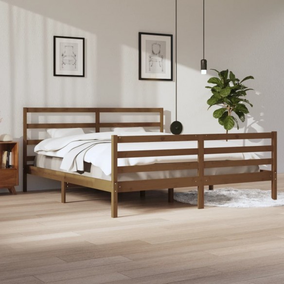 Lit Marron miel Bois de pin massif 200x200 cm
