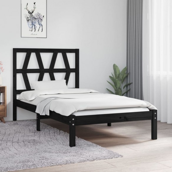 Lit Noir Bois de pin massif 100x200 cm