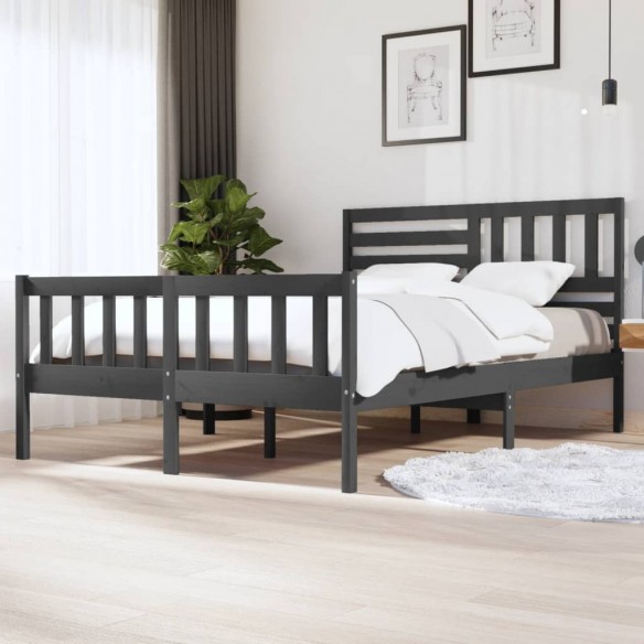 Lit Gris Bois massif 150x200 cm Très grand