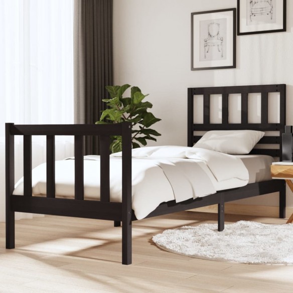 Lit Noir Bois massif 75x190 cm Petit simple