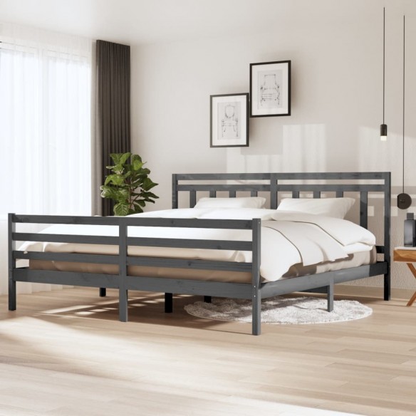 Lit Gris Bois massif 200x200 cm