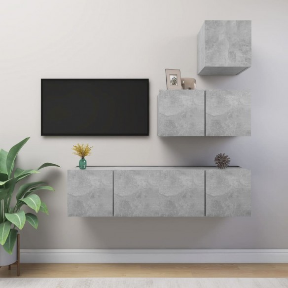 Ensemble de meuble TV 4 pcs Gris béton Aggloméré