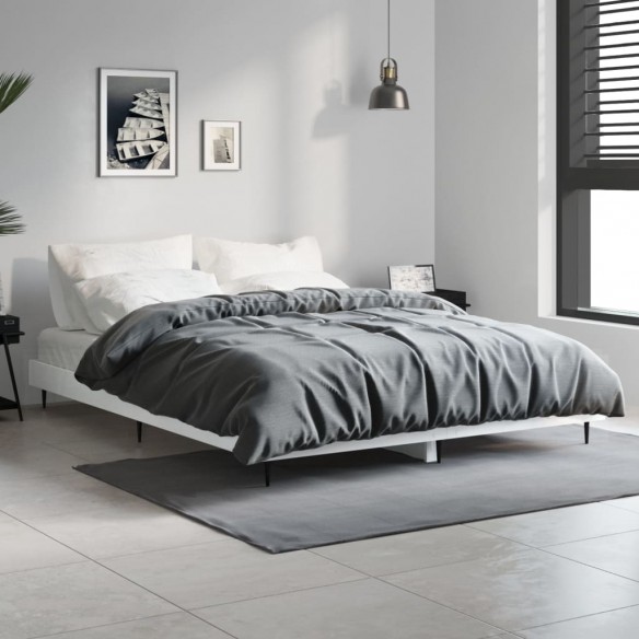 Lit blanc brillant 135x190 cm bois d'ingénierie
