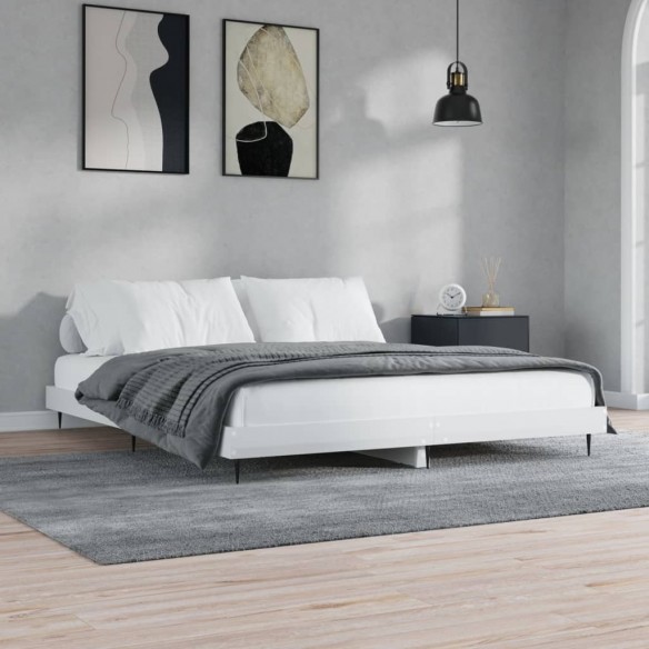 Lit blanc brillant 150x200 cm bois d'ingénierie