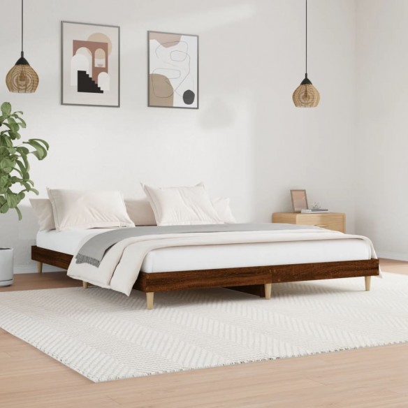 Lit chêne marron 200x200 cm bois d'ingénierie