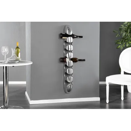 Porte-bouteille mural design vertical en aluminium argenté