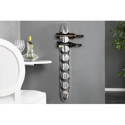 Porte-bouteille mural design vertical en aluminium argenté 2