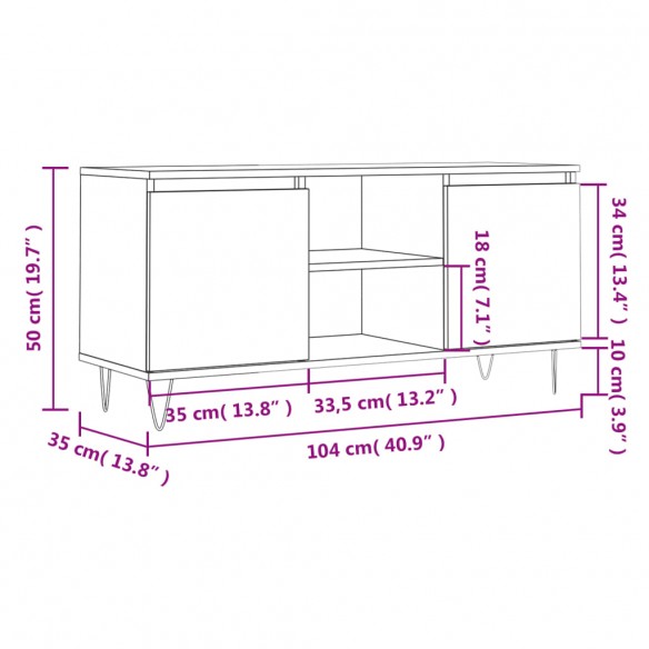 Meuble TV sonoma gris 104x35x50 cm bois d'ingénierie
