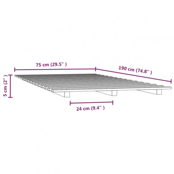 Lit Noir 75x190 cm Bois de pin massif