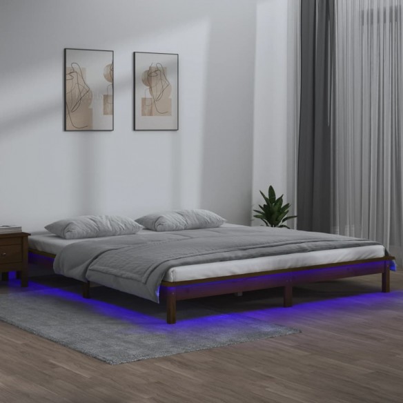 Lit à LED marron miel 140x190 cm bois massif