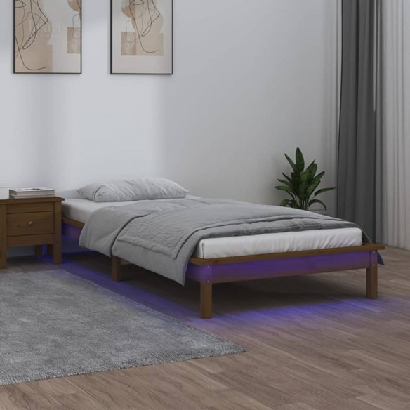 Lit à LED marron miel 100x200 cm bois massif