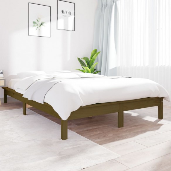 Lit Marron miel 135x190 cm Bois de pin massif Double