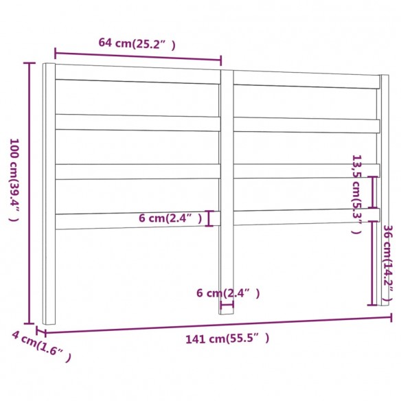 Tête de lit Marron miel 141x4x100 cm Bois massif de pin
