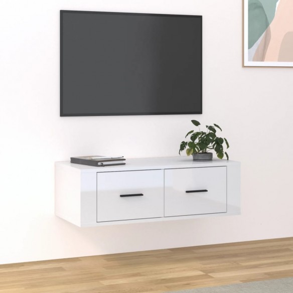 Meuble TV suspendu Blanc brillant 80x36x25 cm 
