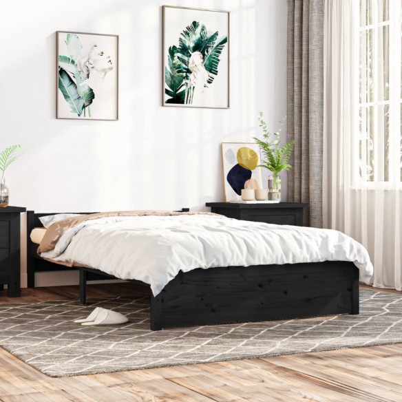 Lit Noir Bois massif 135x190 cm Double