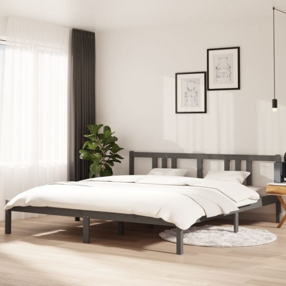 Lit Gris Bois massif 180x200 cm Super King